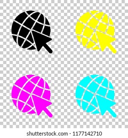 Globe and arrow icon. Colored set of cmyk icons on transparent background