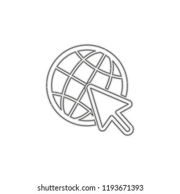 Globe and arrow icon. Dotted outline silhouette with shadow on white background