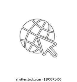 Globe and arrow icon. Dotted outline silhouette with shadow on white background