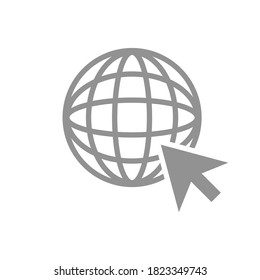 globe with arrow icon. go to website symbol isolated on white background. vector illustration