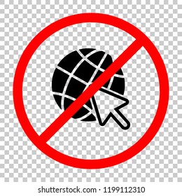 Globe and arrow icon. Not allowed, black object in red warning sign with transparent background