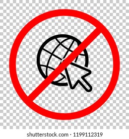 Globe and arrow icon. Not allowed, black object in red warning sign with transparent background