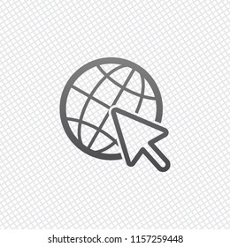 Globe and arrow icon. On grid background