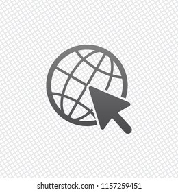 Globe and arrow icon. On grid background