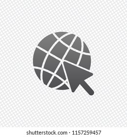 Globe and arrow icon. On grid background