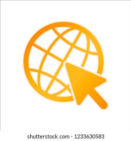Globe and arrow icon. Orange sign with low light on white background