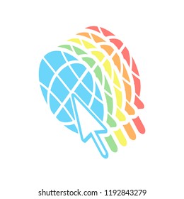 Globe and arrow icon. Stack of colorful isometric icons on white background