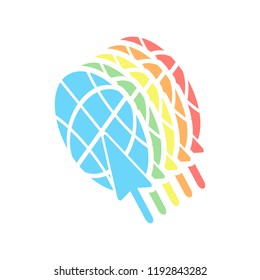 Globe and arrow icon. Stack of colorful isometric icons on white background