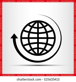 Globe and arrow icon vector EPS 10, abstract sign  flat design,  illustration modern isolated badge for website or app - stock info graphics