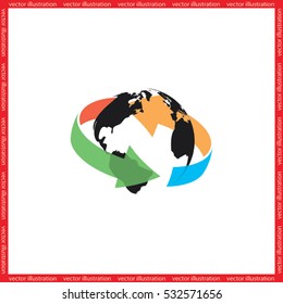 Globe and arrow icon vector EPS 10, abstract sign  flat design,  illustration modern isolated badge for website or app - stock info graphics