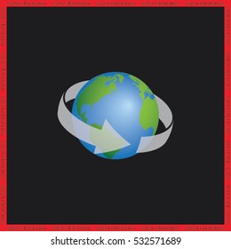 Globe and arrow icon vector EPS 10, abstract sign  flat design,  illustration modern isolated badge for website or app - stock info graphics