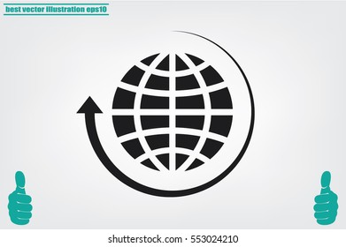 Globe and arrow icon vector EPS 10, abstract sign  flat design,  illustration modern isolated badge for website or app - stock info graphics.