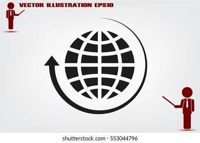 Globe and arrow icon vector EPS 10, abstract sign  flat design,  illustration modern isolated badge for website or app - stock info graphics