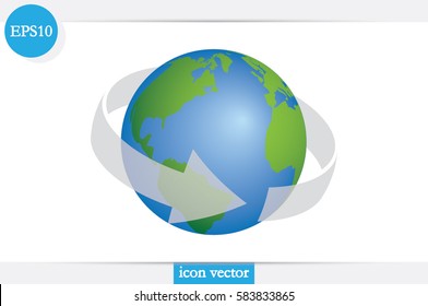 Globe and arrow icon vector EPS 10, abstract sign  flat design,  illustration modern isolated badge for website or app - stock info graphics.