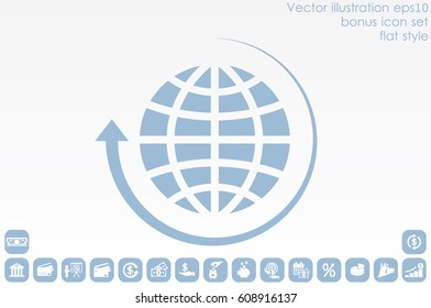Globe and arrow icon vector EPS 10, abstract sign  flat design,  illustration modern isolated badge for website or app - stock info graphics