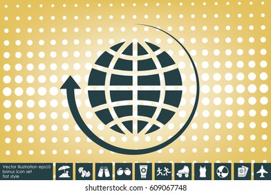 Globe and arrow icon vector EPS 10, abstract sign  flat design,  illustration modern isolated badge for website or app - stock info graphics