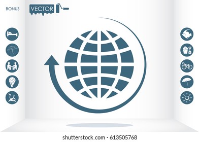 Globe and arrow icon vector EPS 10, abstract sign  flat design,  illustration modern isolated badge for website or app - stock info graphics