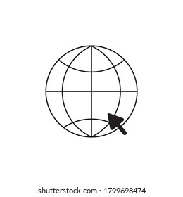 Globe with arrow icon vector. Go to web symbol. World planet with cursor sign in outline style illustration