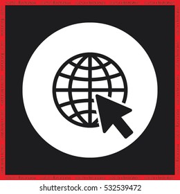 Globe and arrow icon vector illustration eps10. Isolated badge for website or app
