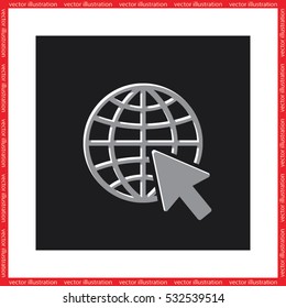 Globe and arrow icon vector illustration eps10. Isolated badge for website or app