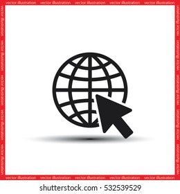 Globe and arrow icon vector illustration eps10. Isolated badge for website or app