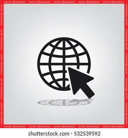 Globe and arrow icon vector illustration eps10. Isolated badge for website or app 