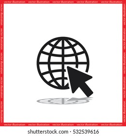 Globe and arrow icon vector illustration eps10. Isolated badge for website or app