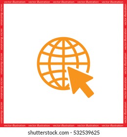 Globe and arrow icon vector illustration eps10. Isolated badge for website or app 