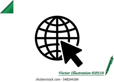 Globe and arrow icon vector illustration eps10. Isolated badge for website or app.