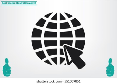 Globe and arrow icon vector illustration eps10. Isolated badge for website or app - stock infographics