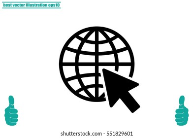 Globe and arrow icon vector illustration eps10. Isolated badge for website or app.