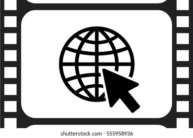 Globe and arrow icon vector illustration eps10. Isolated badge for website or app.