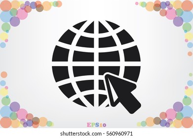 Globe and arrow icon vector illustration eps10. Isolated badge for website or app - stock infographics 