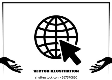 Globe and arrow icon vector illustration eps10. Isolated badge for website or app.