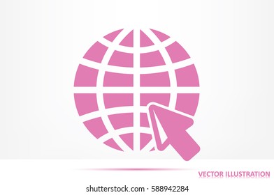 Globe and arrow icon vector illustration eps10. Isolated badge for website or app - stock infographics.
