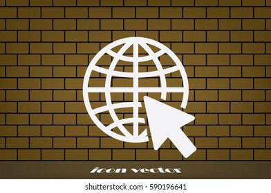 Globe and arrow icon vector illustration eps10. Isolated badge for website or app.