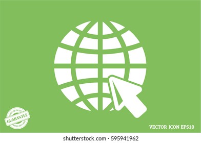 Globe and arrow icon vector illustration eps10. Isolated badge for website or app - stock infographics.