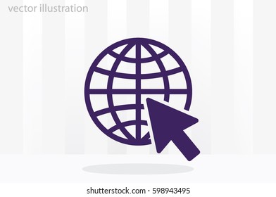 Globe and arrow icon vector illustration eps10. Isolated badge for website or app.