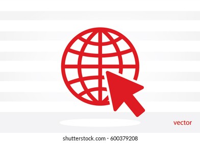 Globe and arrow icon vector illustration eps10. Isolated badge for website or app.