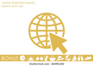Globe and arrow icon vector illustration eps10. Isolated badge for website or app.