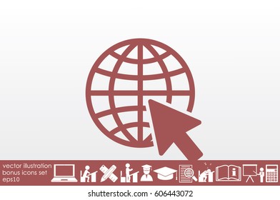 Globe and arrow icon vector illustration eps10. Isolated badge for website or app.