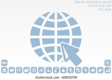 Globe and arrow icon vector illustration eps10. Isolated badge for website or app - stock infographics.