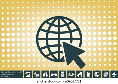 Globe and arrow icon vector illustration eps10. Isolated badge for website or app.