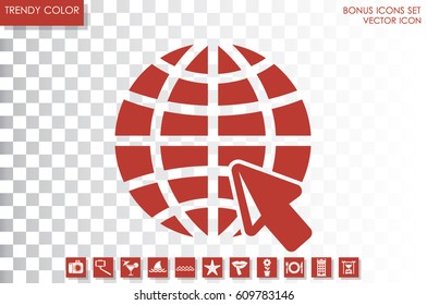 Globe and arrow icon vector illustration eps10. Isolated badge for website or app - stock infographics.