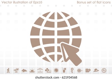 Globe and arrow icon vector illustration eps10. Isolated badge for website or app - stock infographics.