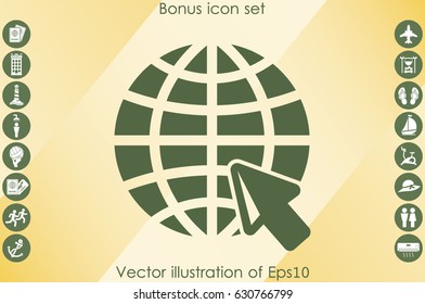 Globe and arrow icon vector illustration eps10. Isolated badge for website or app - stock infographics.