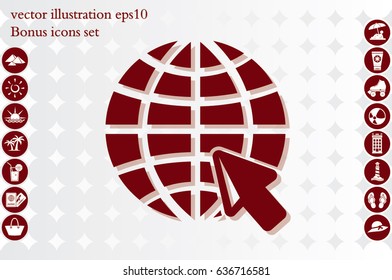 Globe and arrow icon vector illustration eps10. Isolated badge for website or app.