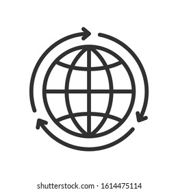 Globe with arrow, international, global, linear icon. Editable stroke