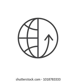 Globe with arrow line icon, outline vector sign, linear style pictogram isolated on white. Worldwide delivery symbol, logo illustration. Editable stroke