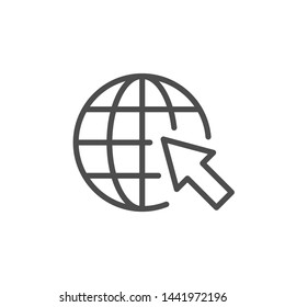 Globe and arrow line outline icon